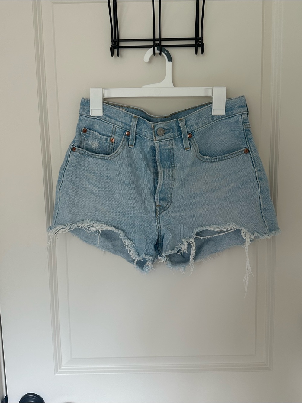 Levi’s 501 Light Wash Frayed Denim Shorts